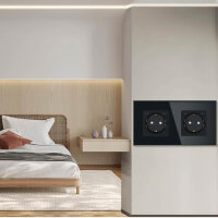 TAWOIA Schuko Steckdose, USB Type C, Schnellladung, 2-fach, EU-Standard, Kristallglas, schwarz, 86*157mm