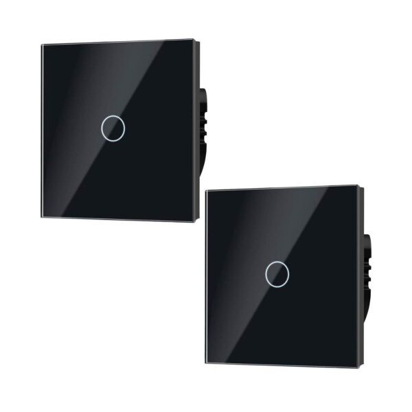 TAWOIA Lichtschalter, 1 Fach, 2 Wege, 110V-240V, 1000W, Touch-Funktion, LED-Hintergrundbeleuchtung, 86x86mm, Schwarz, 2er-Pack