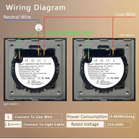 TAWOIA Lichtschalter, 1 Fach, 2 Wege, 110V-240V, 1000W, Touch-Funktion, LED-Hintergrundbeleuchtung, 86x86mm, Schwarz, 2er-Pack