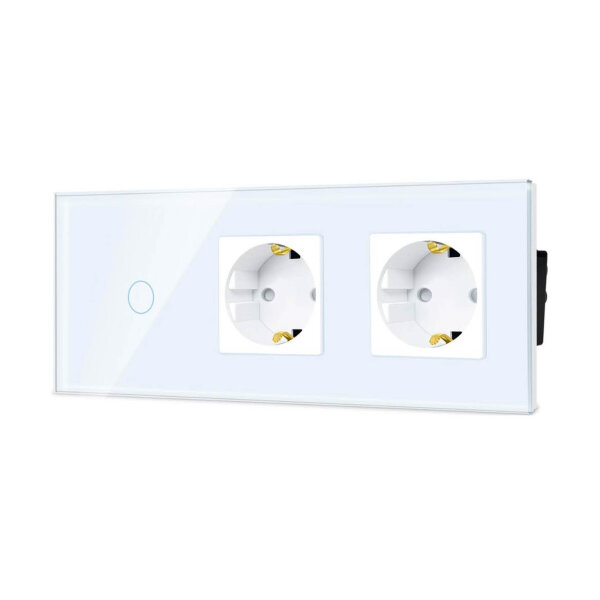 TAWOIA light switch with socket, EU standard, 2-way socket, 1-way 1-way, flush-mounted, touch, glass, 86*228mm, white.
