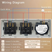 TAWOIA light switch with socket, EU standard, 2-way socket, 1-way 1-way, flush-mounted, touch, glass, 86*228mm, white.