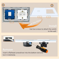 TAWOIA light switch with socket, EU standard, 2-way socket, 1-way 1-way, flush-mounted, touch, glass, 86*228mm, white.