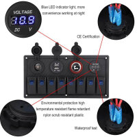 KIMISS 8 Gang Switch Panel, 12V/24V, LED Rocker Switch, Dual USB, Digital Voltmeter, SPST, for Yacht, Caravan, Car