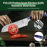 Fullhi Santoku-Messer, 7 Zoll, Küchenmesser, Edelstahl, mit lila Harz-Gehäuse