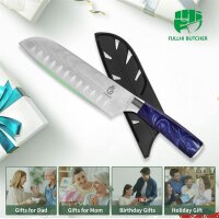 Fullhi Santoku-Messer, 7 Zoll, Küchenmesser, Edelstahl, mit lila Harz-Gehäuse