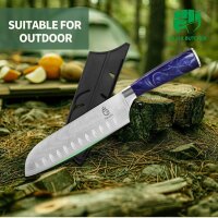 Fullhi Santoku-Messer, 7 Zoll, Küchenmesser, Edelstahl, mit lila Harz-Gehäuse
