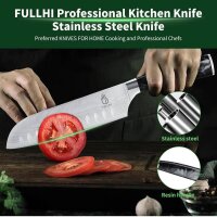 Fulli Santoku-Messer, 7 Zoll, Edelstahl, 2-teilig, schwarz, präzise Schneide