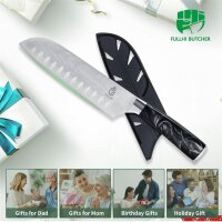 Fulli Santoku-Messer, 7 Zoll, Edelstahl, 2-teilig, schwarz, präzise Schneide