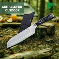 Fulli Santoku-Messer, 7 Zoll, Edelstahl, 2-teilig, schwarz, präzise Schneide