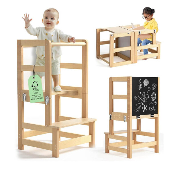 Lernturm Klappbar, Learning Tower, Mit Kippschutz, Message Boards, Höchste Sicherheit, Inkl. Montagezubehör, Ab 1 Jahr.