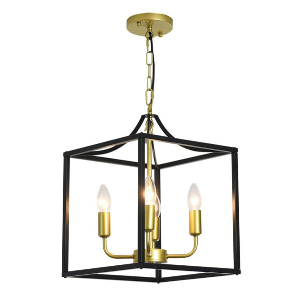 Qcyuui Metal Lantern Chandelier 4-Light, Height Adjustable, Rustic Gold, Ideal for Foyer, Hallway, Dining Room.