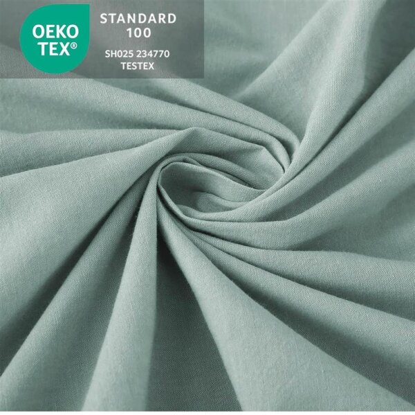 SOULFUL fitted sheet 140x200cm, 100% washed cotton, breathable, linen-like feel, for mattresses up to 25cm, light green.