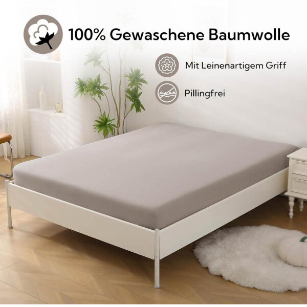 SOULFUL fitted sheet 180x200cm, 100% washed cotton, breathable, linen feel, dark camel, for mattresses up to 25cm.