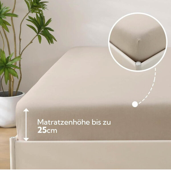 SOULFUL fitted sheet 180x200cm, 100% washed cotton, breathable, linen-like feel, camel beige, up to 25cm mattress height.