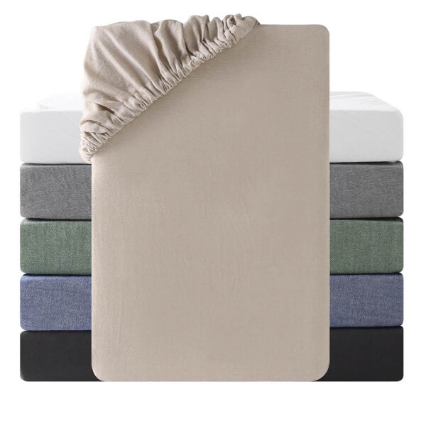 SOULFUL Spannbettlaken 180x200cm, Farbe Aprikose, 100% gewaschene Baumwolle, atmungsaktiv, leinenartiger Griff, für Matratzen bis 25cm