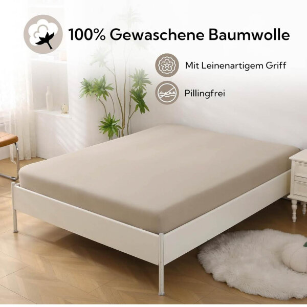 SOULFUL fitted sheet 180x200cm, 100% washed cotton, breathable, linen-like feel, for mattresses up to 25cm, apricot.