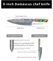 SANMUZUO 20 cm Kochmesser, Professionelles Küchenmesser, Gehämmertes Damaststahl, Harzgriff, YAO Serie, präzise Schneide.