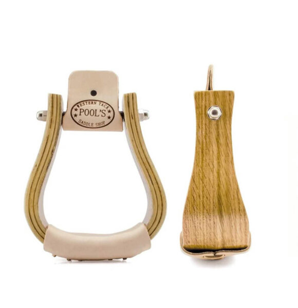 Pools western stirrups, wood, stirrups, wide tread for optimal grip and comfort.
