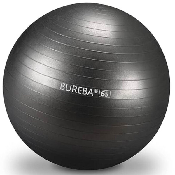 BUREBA Gymnastikball BASIC, Schwarz, Fitnessball, rutschfest, ideal für Übungen und Stabilitätstraining.