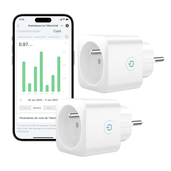 EIGHTREE ET26 WiFi Plug Socket, Programmable, Alexa/Google Home Compatible, Power Tracking, 2.4 GHz, 16 A, 3680 W, 2 Pack.