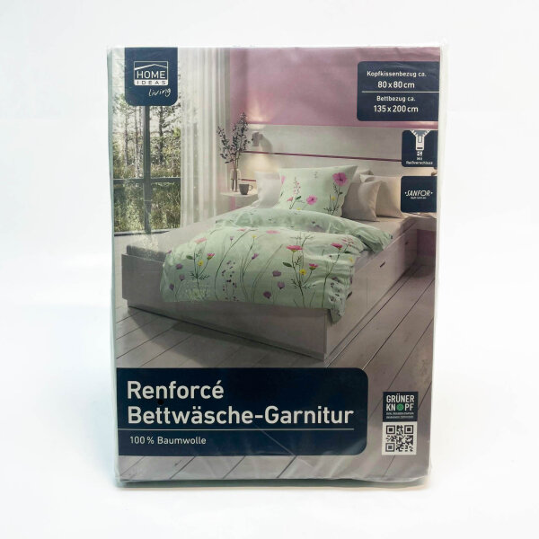 Home Ideas Living Renforce bed linen set, 100% cotton, pillowcase 80x80cm, duvet cover 135x200cm, breathable, easy-care.