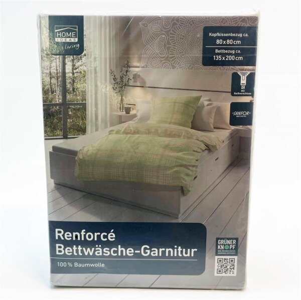 Home Ideas Living Renforce bed linen set, 100% cotton, pillowcase 80x80cm, duvet cover 135x200cm, breathable, easy-care.