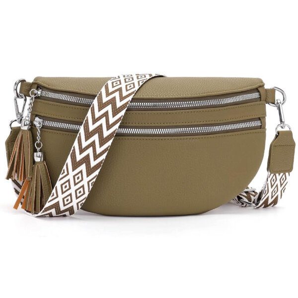 LANXINGLUO Bauchtasche, Crossbody Bag, mittelgroß, Graugrün, mit Kreditkartenfach, 2 Schultergurten