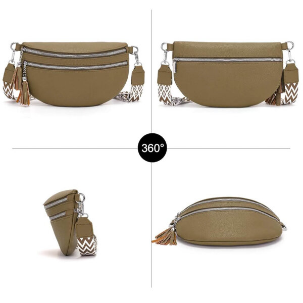 LANXINGLUO Bauchtasche, Crossbody Bag, mittelgroß, Graugrün, mit Kreditkartenfach, 2 Schultergurten