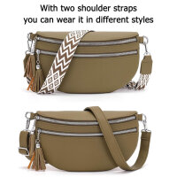 LANXINGLUO Bauchtasche, Crossbody Bag, mittelgroß, Graugrün, mit Kreditkartenfach, 2 Schultergurten