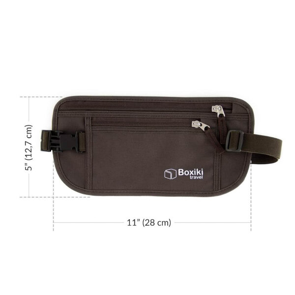 Boxiki Travel Money Belt, RFID Blocking for Men and Women, Secure Wallet for Passport, Money and Phone.