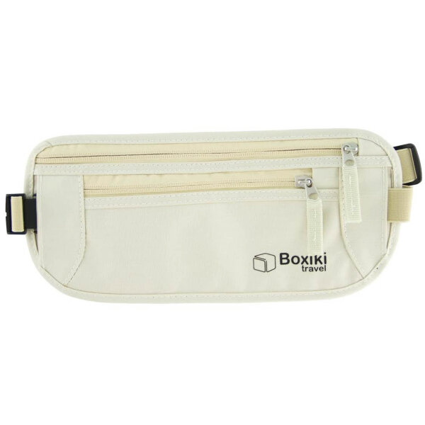 Boxiki Travel Marsupio Portasoldi Beige, RFID Navy Blue, Anti-Diebstahl, 2 Passumschläge, 6 Kreditkartenumschläge, kompakt und sicher.