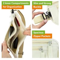 Boxiki Travel Marsupio Portasoldi Beige, RFID Navy Blue, Anti-Diebstahl, 2 Passumschläge, 6 Kreditkartenumschläge, kompakt und sicher.