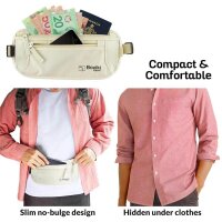 Boxiki Travel Marsupio Portasoldi Beige, RFID Navy Blue, Anti-Diebstahl, 2 Passumschläge, 6 Kreditkartenumschläge, kompakt und sicher.