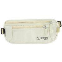 Boxiki Travel Marsupio Portasoldi Beige, RFID Navy Blue, Anti-Diebstahl, 2 Passumschläge, 6 Kreditkartenumschläge, kompakt und sicher.