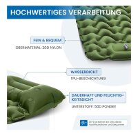 KingCamp self-inflating sleeping pad, 1 person, ultralight, integrated pillow, small pack size, ideal for camping and trekking, olive green.