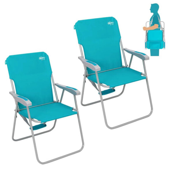 WEJOY Folding Beach Chair Set of 2 Portable Durable High Back Chairs Ideal for Camping, Beach, Garden, Fishing.