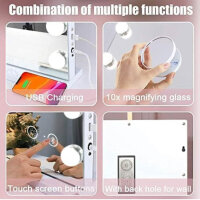 FENCHILIN, großer Beleuchteter Spiegel, Kosmetikspiegel, 18 Dimmer LED, 10-fach Vergrößerung, USB, 80x58 cm