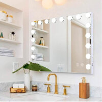 FENCHILIN, großer Beleuchteter Spiegel, Kosmetikspiegel, 18 Dimmer LED, 10-fach Vergrößerung, USB, 80x58 cm