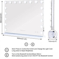 FENCHILIN, großer Beleuchteter Spiegel, Kosmetikspiegel, 18 Dimmer LED, 10-fach Vergrößerung, USB, 80x58 cm