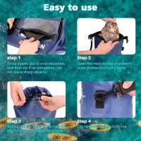 Bosteady 5L, wasserdichter Beutel IPX7, Reißverschluss, Touchscreen, verstellbare D-Riemen, ideal für Strand, Kajak und Wandern.