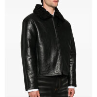 Acne Studios, Lederjacke, Lammleder, Shearling-Kragen, Knitteroptik, Schwarz, Größe 46 180/92 A