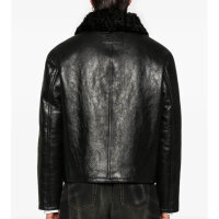 Acne Studios, Lederjacke, Lammleder, Shearling-Kragen, Knitteroptik, Schwarz, Größe 46 180/92 A