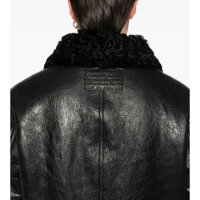 Acne Studios, Lederjacke, Lammleder, Shearling-Kragen, Knitteroptik, Schwarz, Größe 46 180/92 A