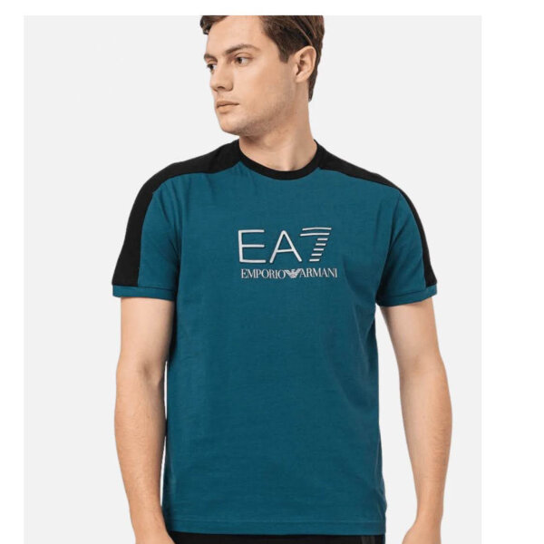 Emporio Armani Herren T-Shirt Train Athletic, Blau/Schwarz, Größe M, sportlich, atmungsaktiv, modisch.