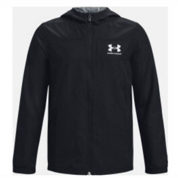 Under Armour UA Sportstyle Windbreaker Jacket, Black, Size XS, US 7, Lightweight, Breathable, Ideal for Active Boys.