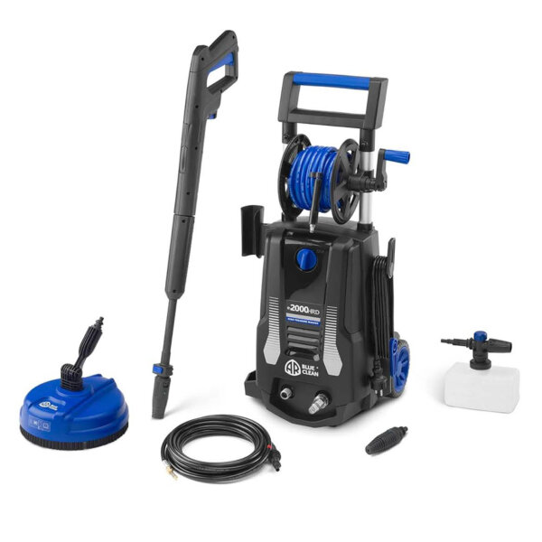 AR Blue Clean e-2000 HRD high pressure cleaner, 2000 W, 150 bar, 440 l/h, with drain cleaner probe and patio cleaner.