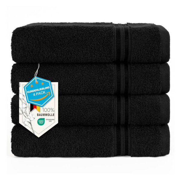 Hammetex 4er Handtuch Set, 100% Baumwolle, Duschtuch, 50x100cm, weich, saugfähig, schnell trocknend, schwarz.