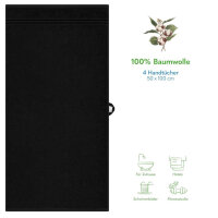 Hammetex 4er Handtuch Set, 100% Baumwolle, Duschtuch, 50x100cm, weich, saugfähig, schnell trocknend, schwarz.