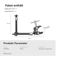 SMALLRIG 10 Zoll Magic Arm, KBUM2732B, Monitorhalterung, flexibler Arm mit Super Clamp für LED Licht.