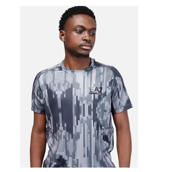 EA7 Emporio Armani Herren T-Shirt, Dark Grey Fancy, Größe L, sportlich, modisch, hochwertiger Stoff, ideal für Freizeit.